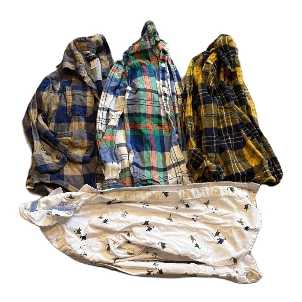Size 5 Button Down Shirt Bundle Boys Dinosaur Plaid Yellow Blue Carter Gymboree
